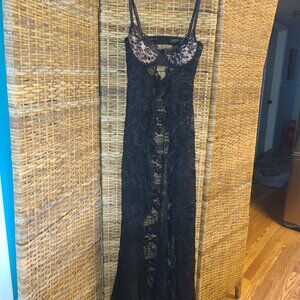 Shein Bae Raccolta Carta NWT Black Lace Gown Leopard Bust Open Front Boho Rock